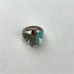 Silver and Green Butterfly Ring